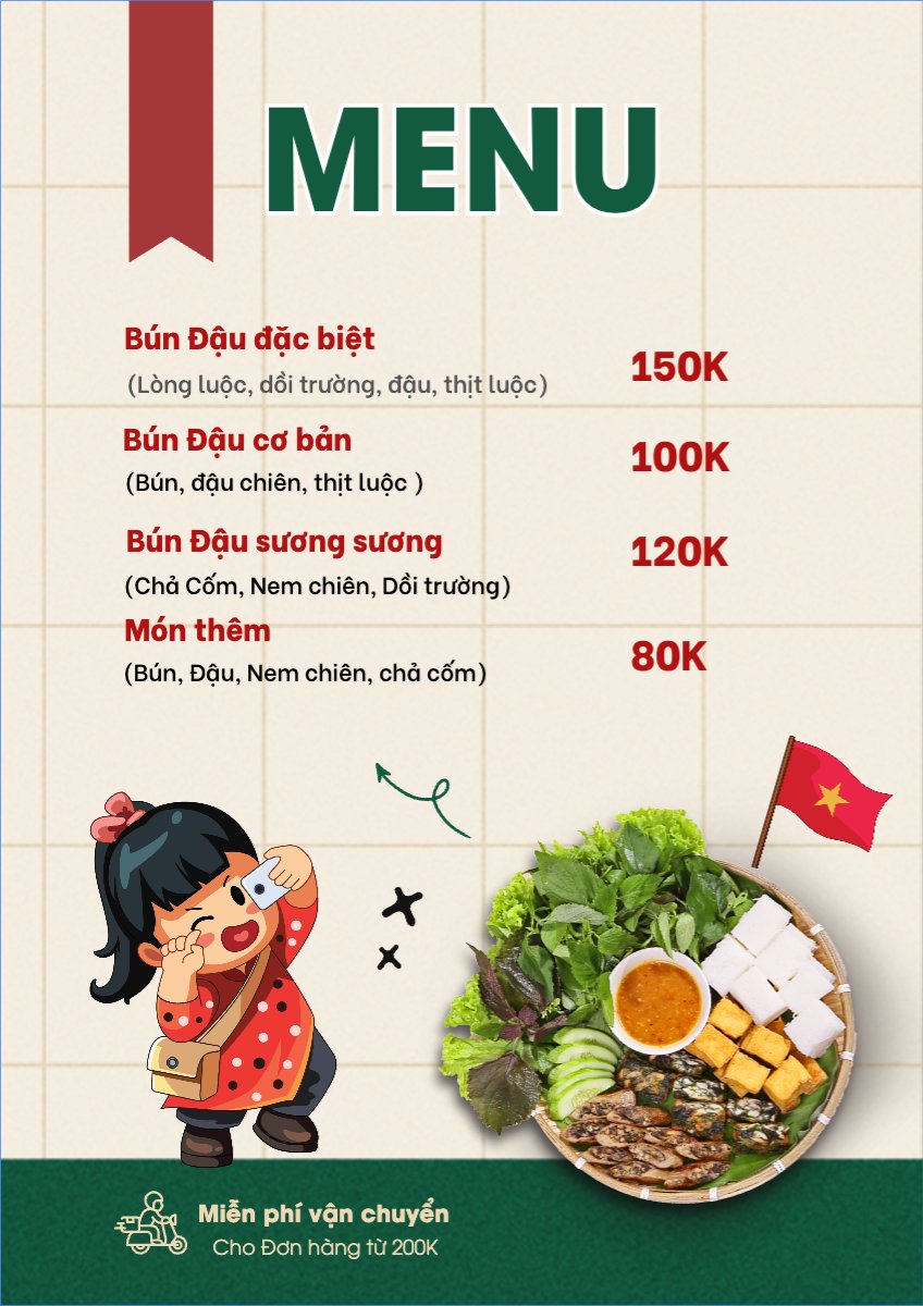 Mẫu Menu tờ rời (dọc) Bín đậu mắm tôm — LayerPic