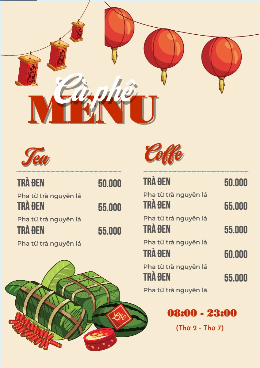 Mẫu Menu tờ rời (dọc) Tết, Xuân, Ất tỵ, năm 2025, 2025, nước uống, ẩm thực — LayerPic