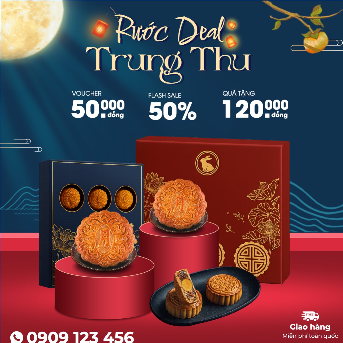 Mẫu Bài post MXH vuông Trung thu, Tết Đoàn Viên, mid-autumn festival, sự kiện, ẩm thực, food, event, hiện đại, modern, đơn giản — LayerPic