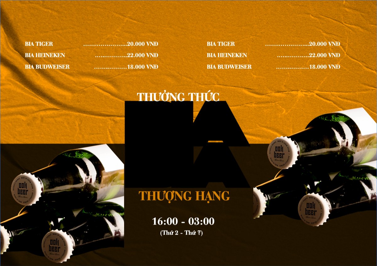 Mẫu Menu tờ rời (ngang) Nước uống, juice, giải khát, F&B, drink, bia, beer — LayerPic