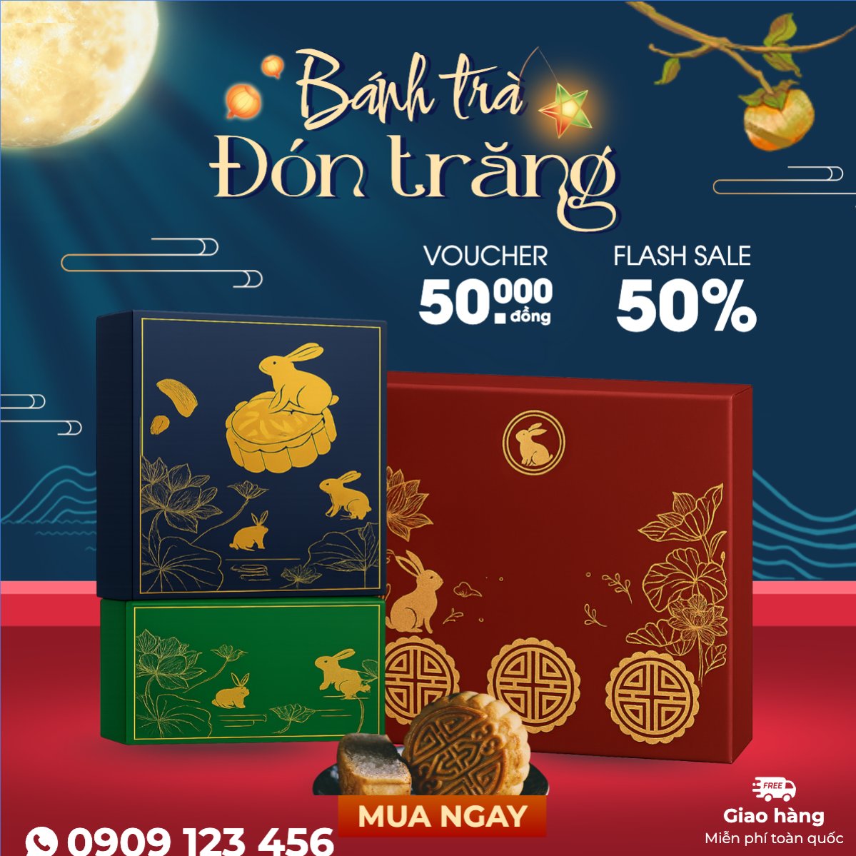 Mẫu Bài post MXH vuông Trung thu, Tết Đoàn Viên, mid-autumn festival, sự kiện, ẩm thực, food, event, hiện đại, modern, đơn giản — LayerPic