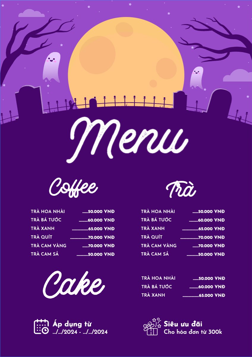 Mẫu Menu tờ rời (dọc) Halloween, nước uống, juice, giải khát, F&B, drink — LayerPic