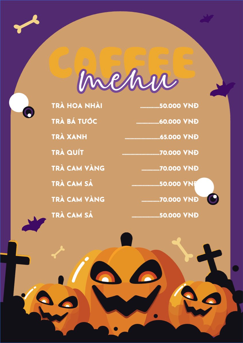 Mẫu Menu tờ rời (dọc) Halloween, nước uống, juice, giải khát, F&B, drink — LayerPic
