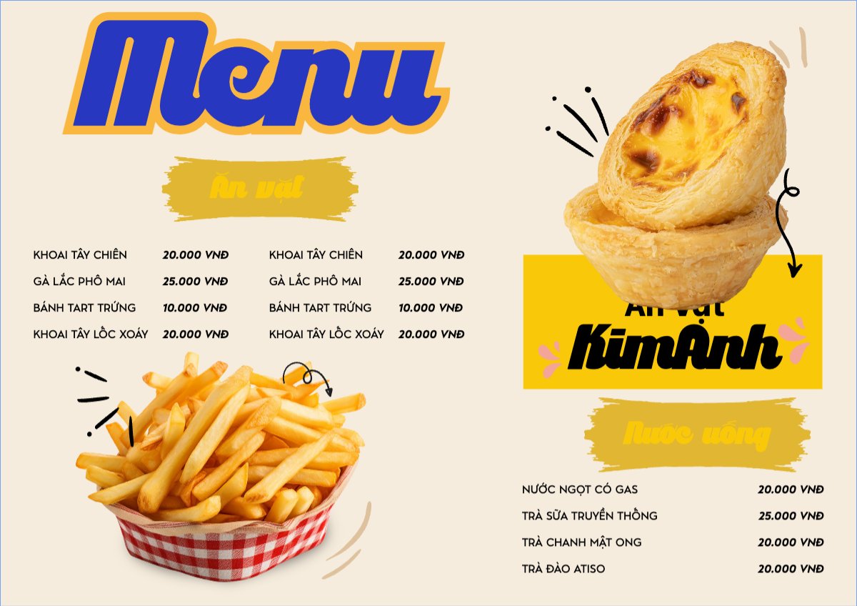 Mẫu Menu tờ rời (ngang) Đồ ăn, food, thực phẩm, ẩm thực, món ăn, F&B, nhà hàng, thức ăn, fastfood — LayerPic