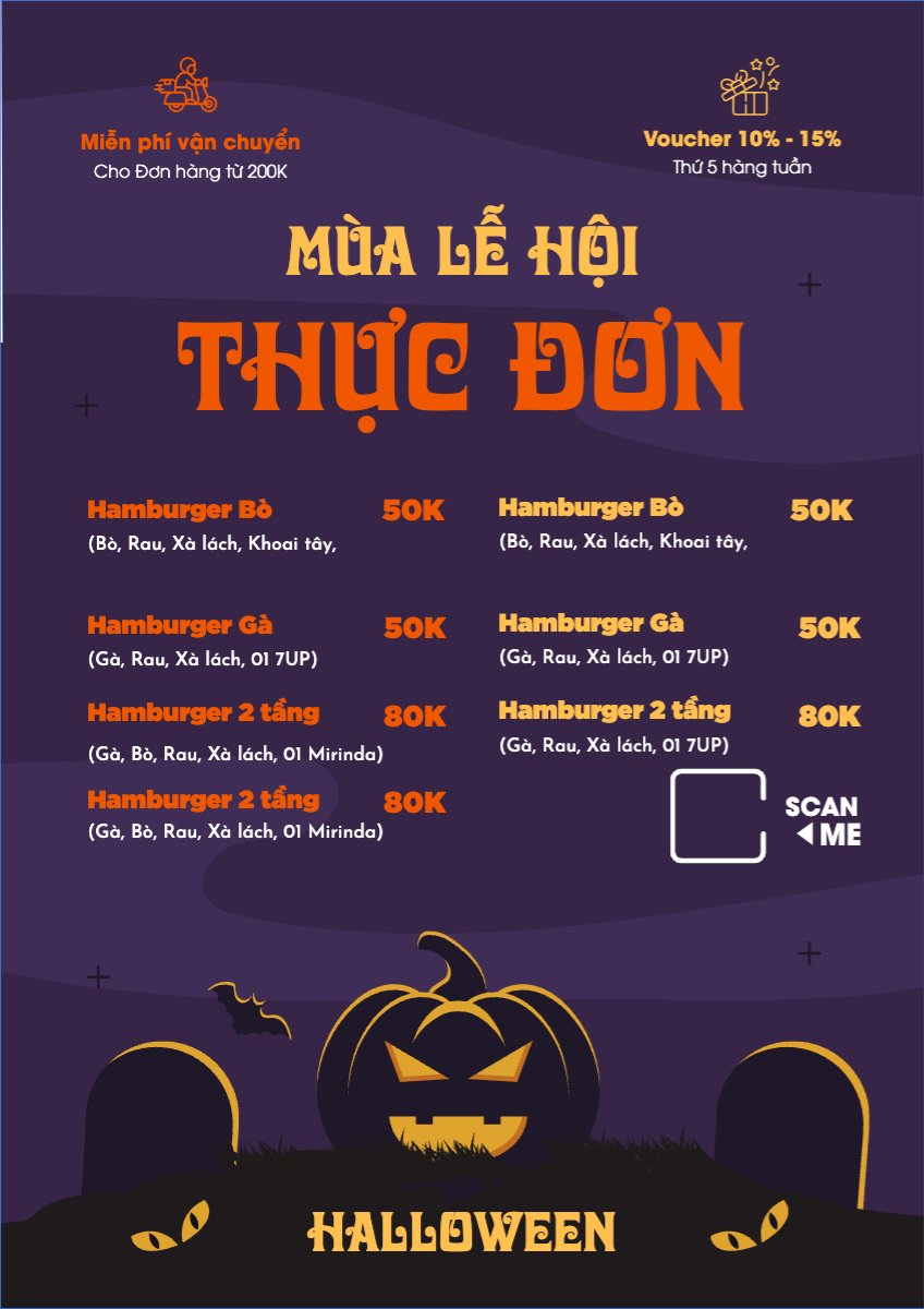 Mẫu Menu tờ rời (dọc) Halloween, đồ ăn, food, thực phẩm, ẩm thực, món ăn, F&B, nhà hàng, thức ăn — LayerPic