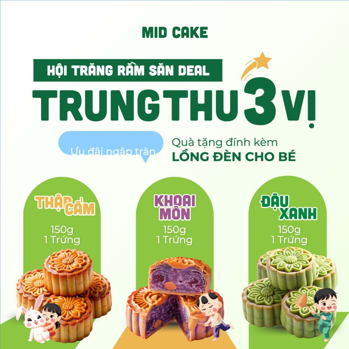 Mẫu Bài post MXH vuông Trung thu, Tết Đoàn Viên, mid-autumn festival, sự kiện, ẩm thực, food, event, hiện đại, modern, cute, dễ thương, chibi — LayerPic
