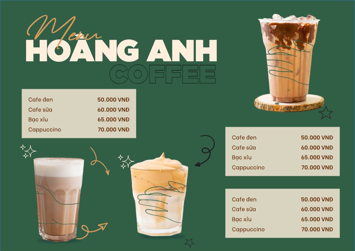 Mẫu Menu tờ rời (ngang) Nước uống, juice, giải khát, F&B, drink, coffee, cà phê — LayerPic