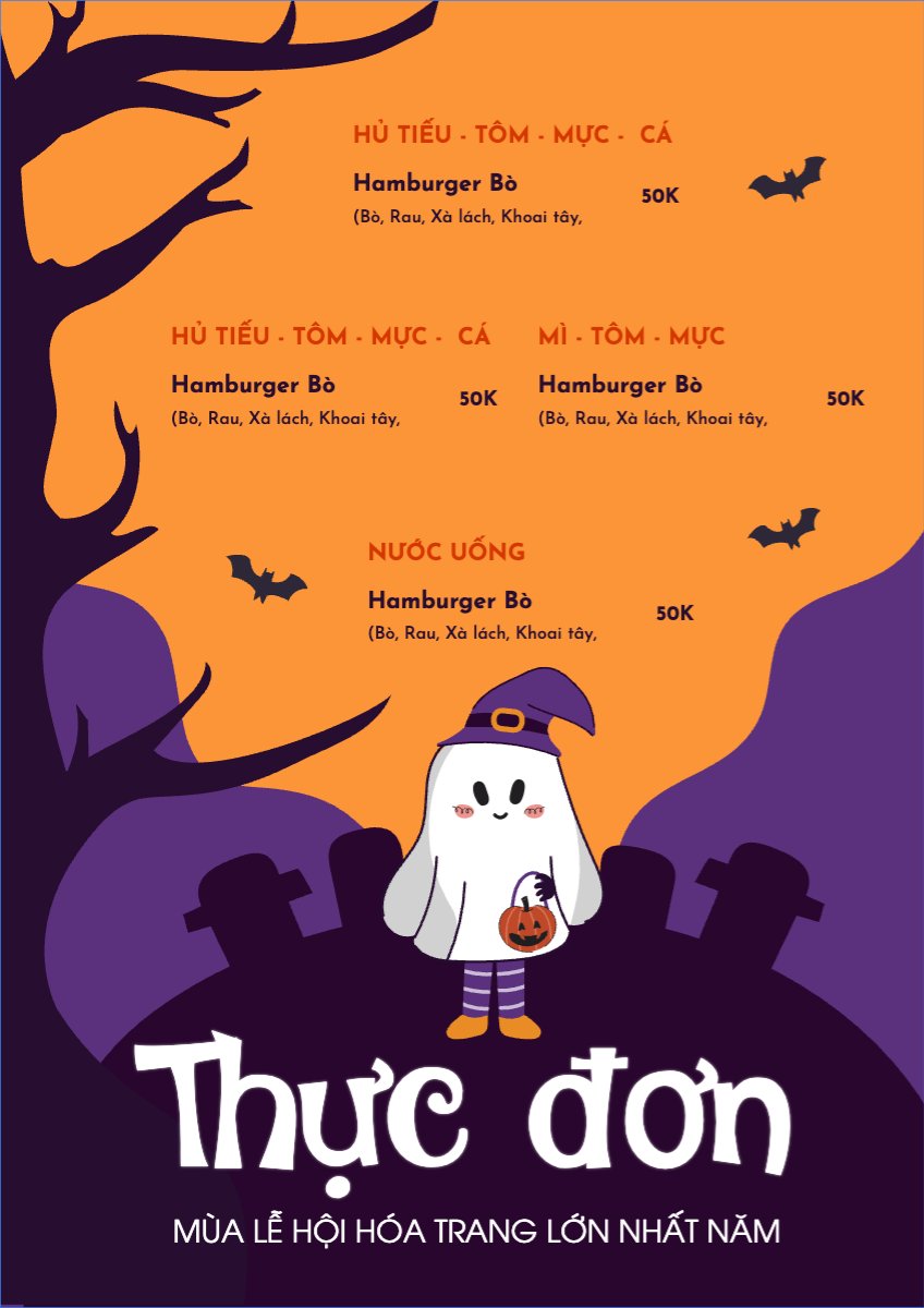Mẫu Menu tờ rời (dọc) Halloween, đồ ăn, food, thực phẩm, ẩm thực, món ăn, F&B, nhà hàng, thức ăn — LayerPic
