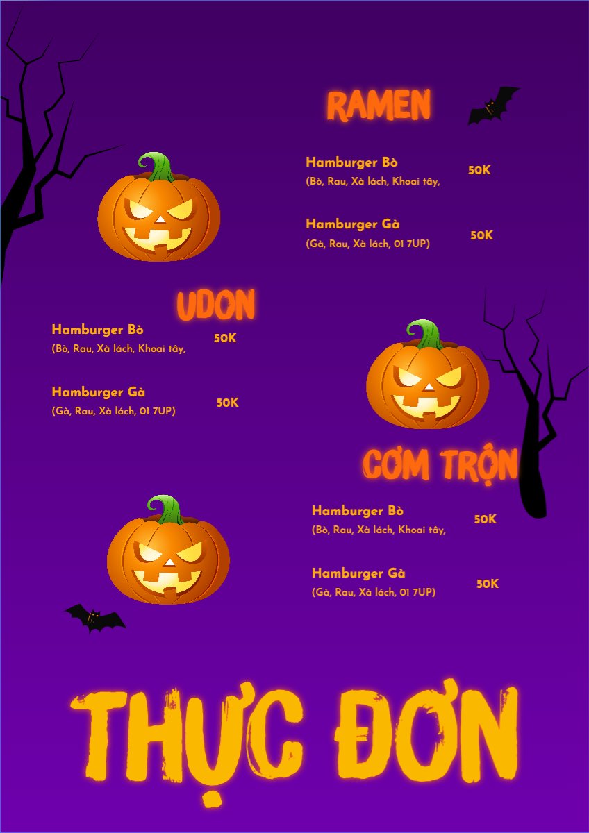 Mẫu Menu tờ rời (dọc) Halloween, đồ ăn, food, thực phẩm, ẩm thực, món ăn, F&B, nhà hàng, thức ăn — LayerPic