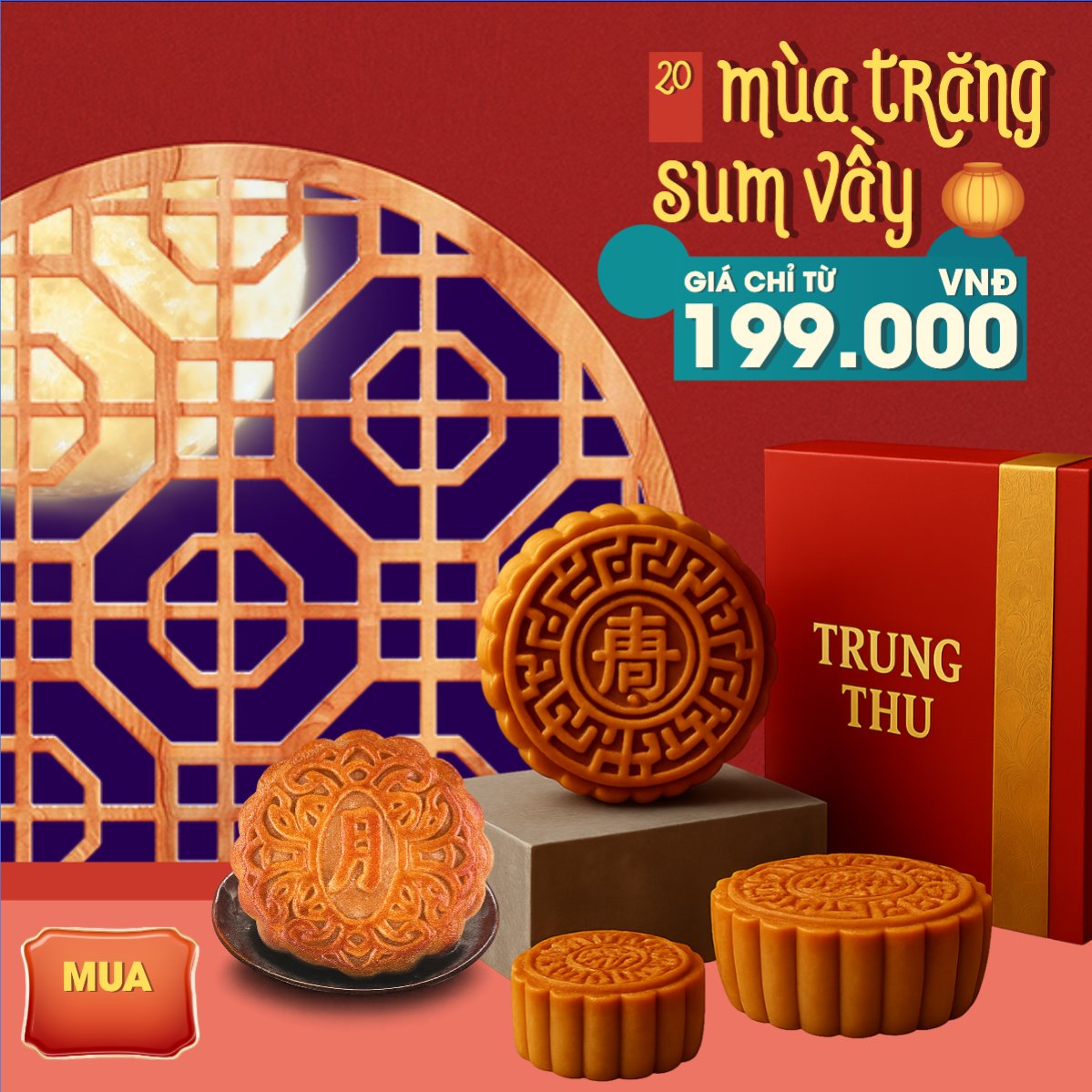 Mẫu Bài post MXH vuông Trung thu, Tết Đoàn Viên, mid-autumn festival, sự kiện, ẩm thực, food, event, hiện đại, modern, đơn giản — LayerPic