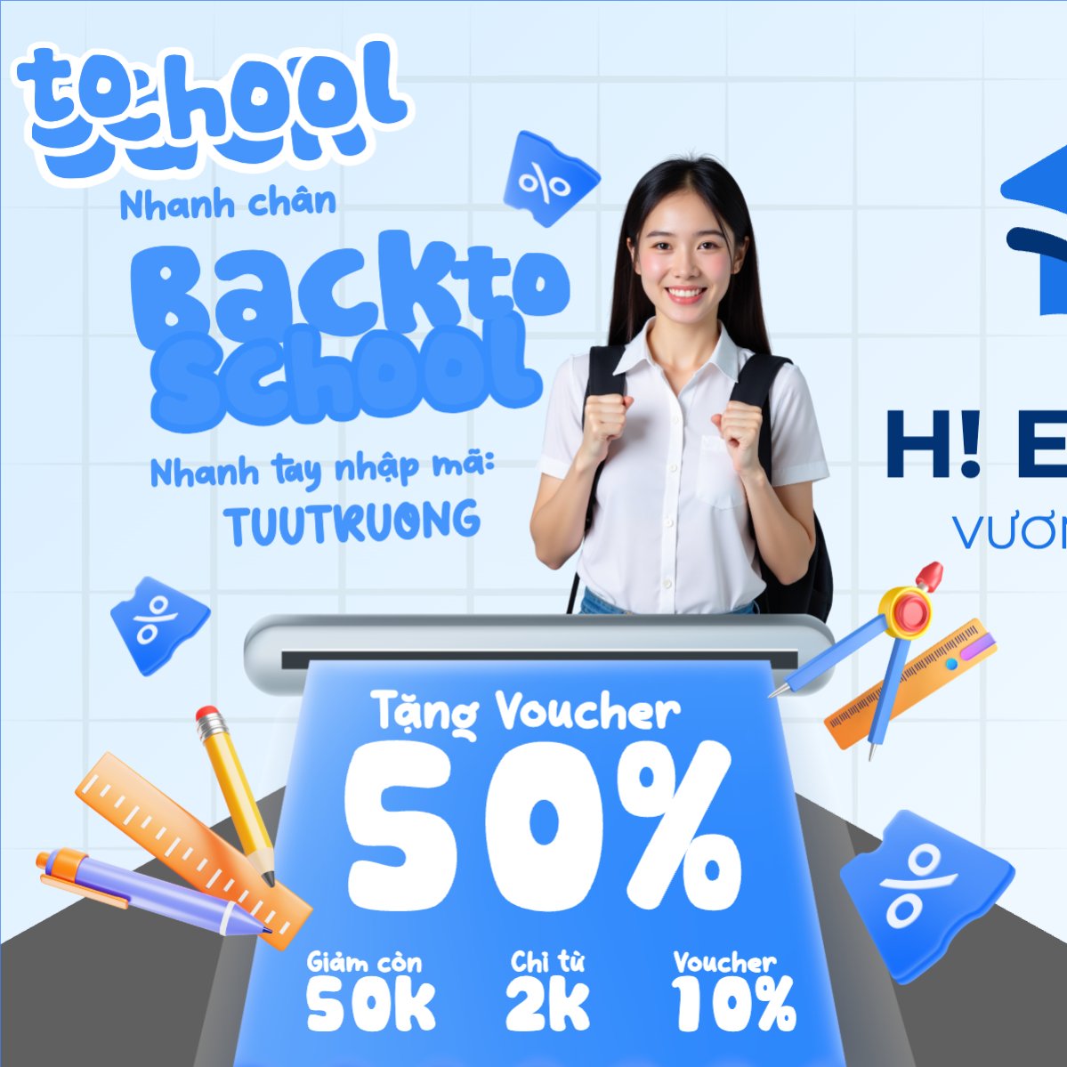 Mẫu Bài post MXH vuông Tựu trường, đến trường, nhập học, giáo dục, education, school, trường học,hiện đại, modern — LayerPic