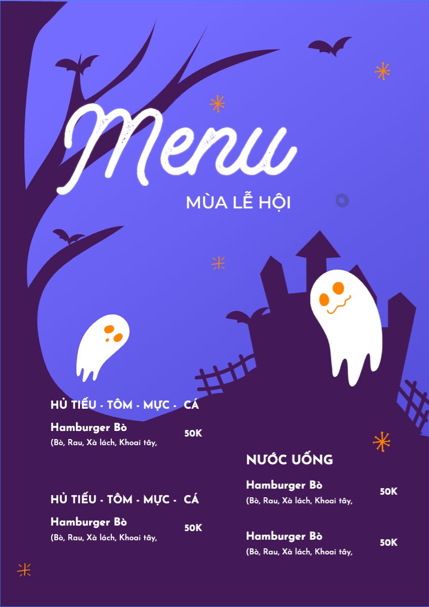 Mẫu Menu tờ rời (dọc) Halloween, đồ ăn, food, thực phẩm, ẩm thực, món ăn, F&B, nhà hàng, thức ăn — LayerPic