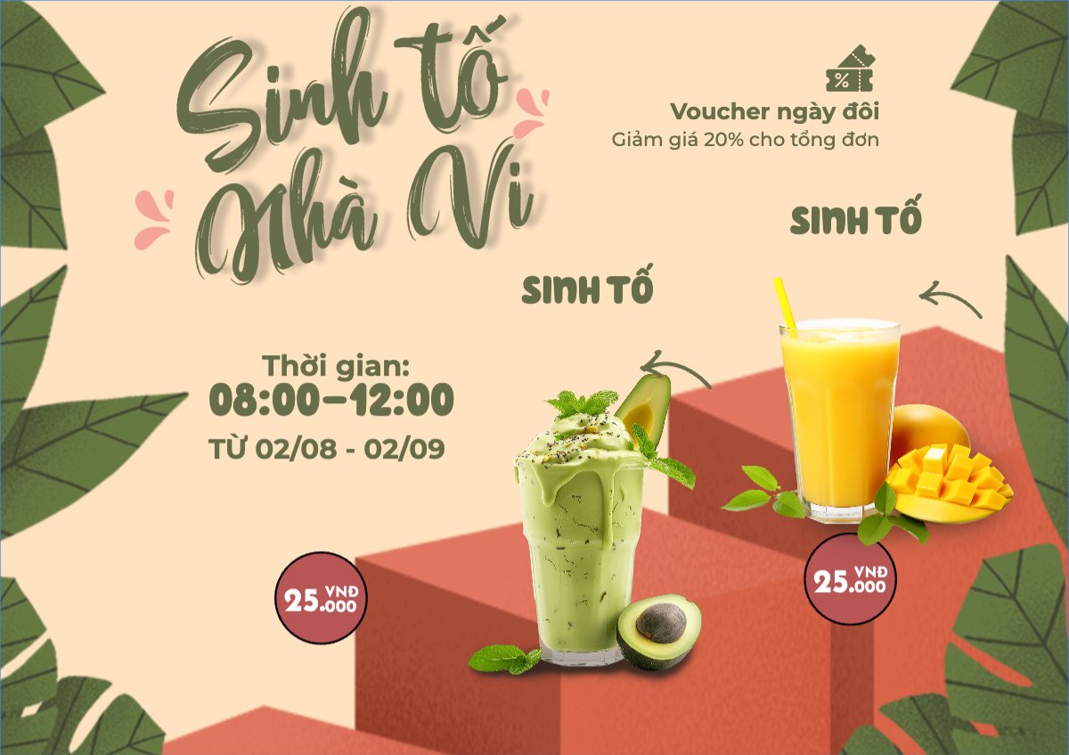 Mẫu Menu tờ rời (ngang) Nước uống, juice, giải khát, F&B, drink, nước ép, sinh tố, smoothie — LayerPic