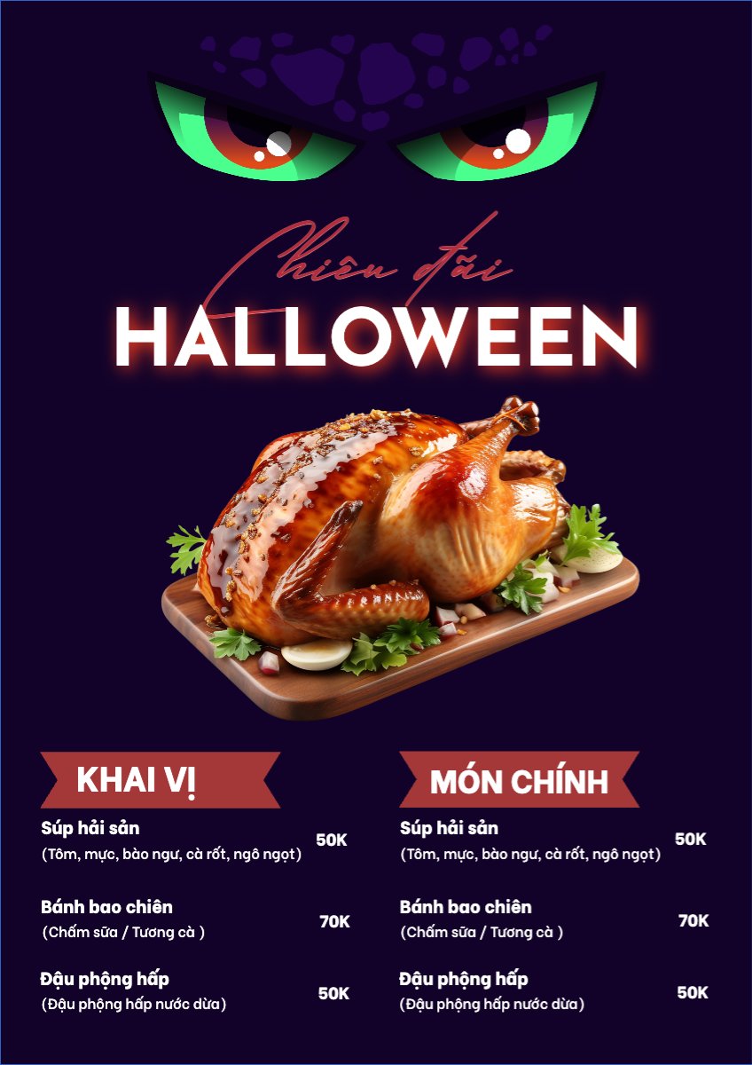 Mẫu Menu tờ rời (dọc) Halloween, đồ ăn, food, thực phẩm, ẩm thực, món ăn, F&B, nhà hàng, thức ăn — LayerPic
