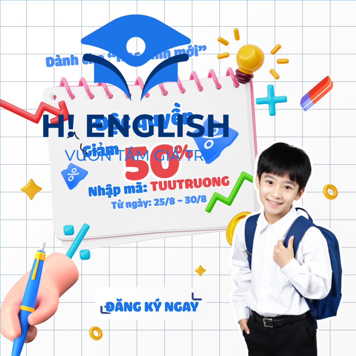 Mẫu Bài post MXH vuông Tựu trường, đến trường, nhập học, giáo dục, education, school, trường học,hiện đại, modern — LayerPic