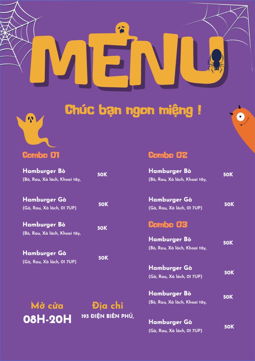 Mẫu Menu tờ rời (dọc) Halloween, đồ ăn, food, thực phẩm, ẩm thực, món ăn, F&B, nhà hàng, thức ăn — LayerPic
