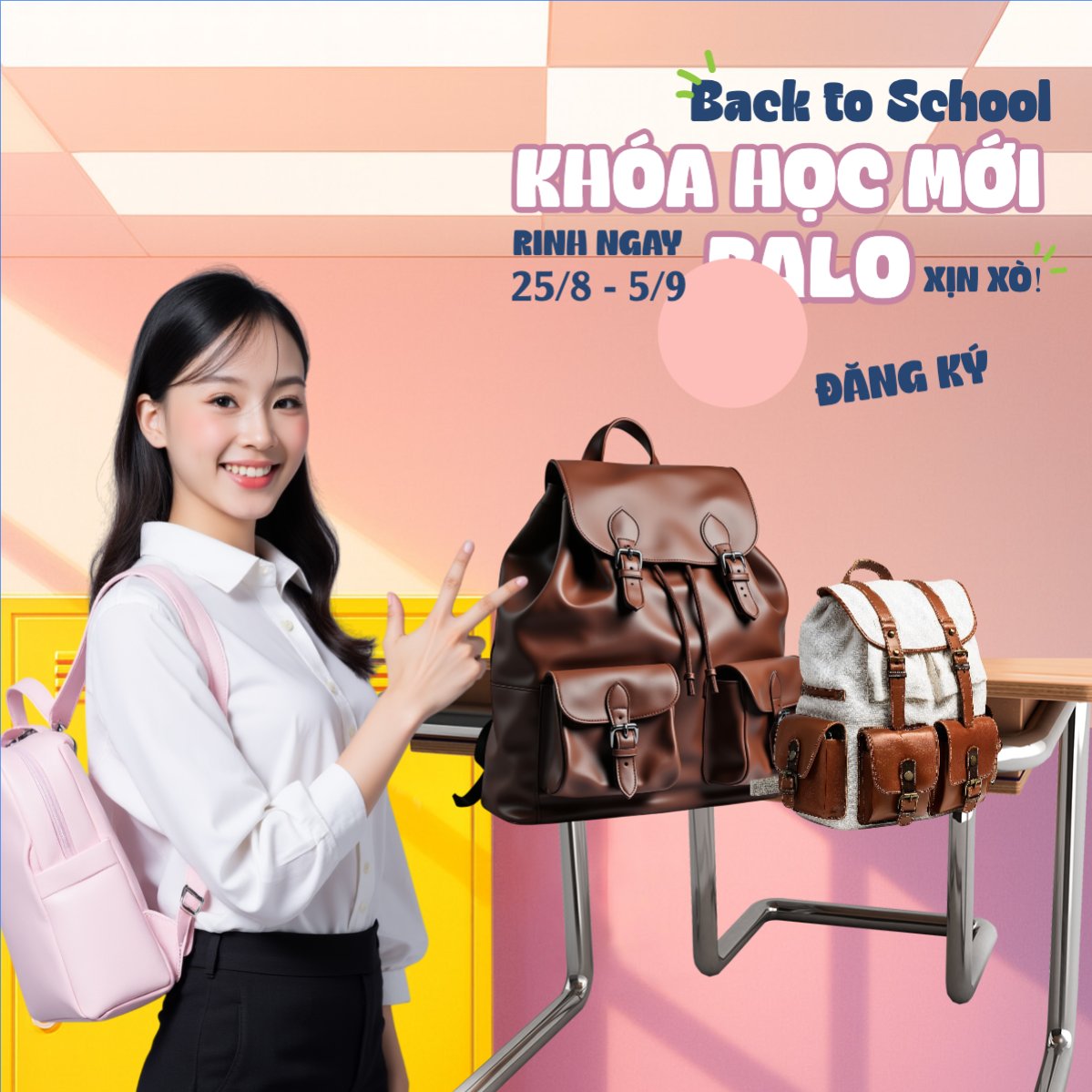 Mẫu Bài post MXH vuông Tựu trường, đến trường, nhập học, giáo dục, education, school, trường học, thời trang, fashion, hiện đại, modern — LayerPic