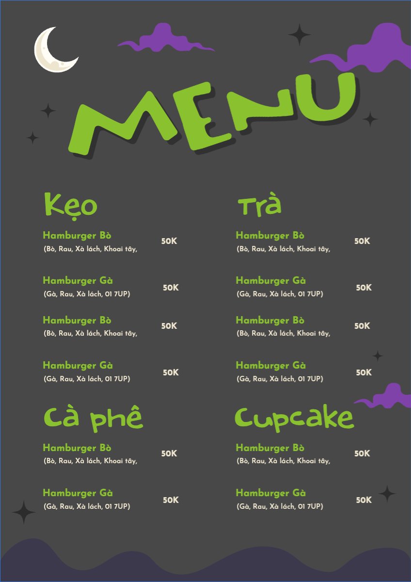 Mẫu Menu tờ rời (dọc) Halloween, đồ ăn, food, thực phẩm, ẩm thực, món ăn, F&B, nhà hàng, thức ăn — LayerPic
