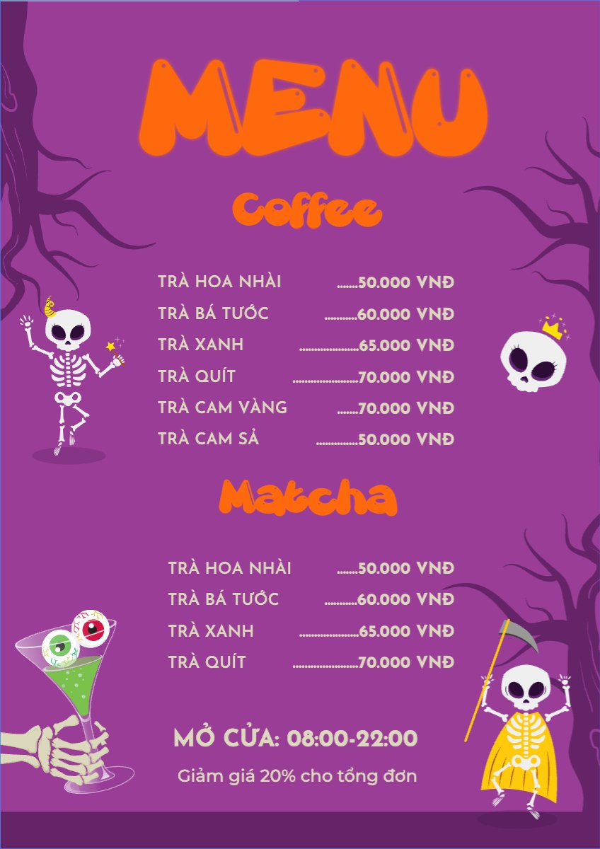 Mẫu Menu tờ rời (dọc) Halloween, nước uống, juice, giải khát, F&B, drink — LayerPic