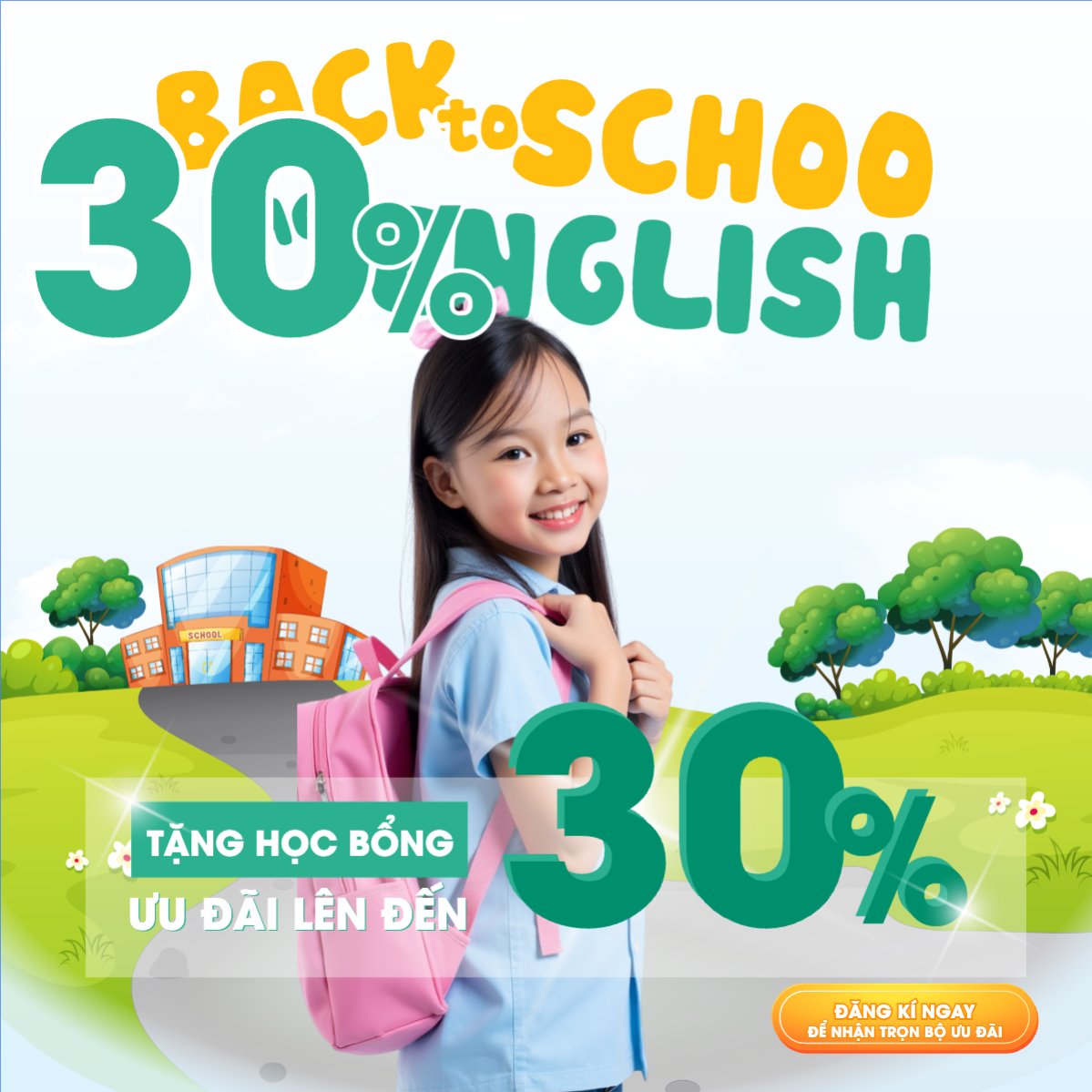 Mẫu Bài post MXH vuông Tựu trường, đến trường, nhập học, giáo dục, education, school, trường học,hiện đại, modern — LayerPic