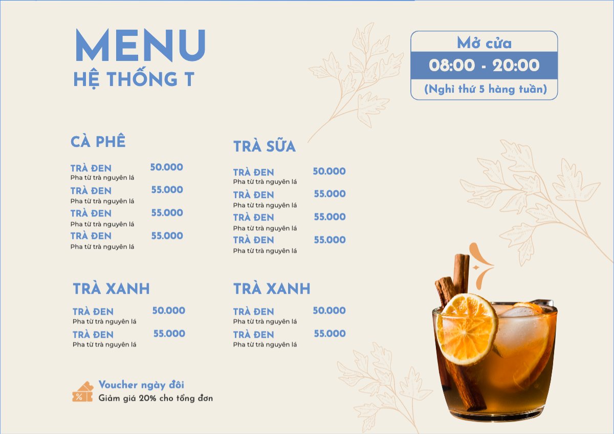 Mẫu Menu tờ rời (ngang) Nước uống, juice, giải khát, F&B, drink, cocktail, soda — LayerPic