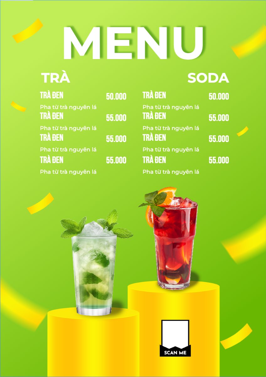 Mẫu Menu tờ rời (dọc) Nước uống, juice, giải khát, F&B, drink — LayerPic