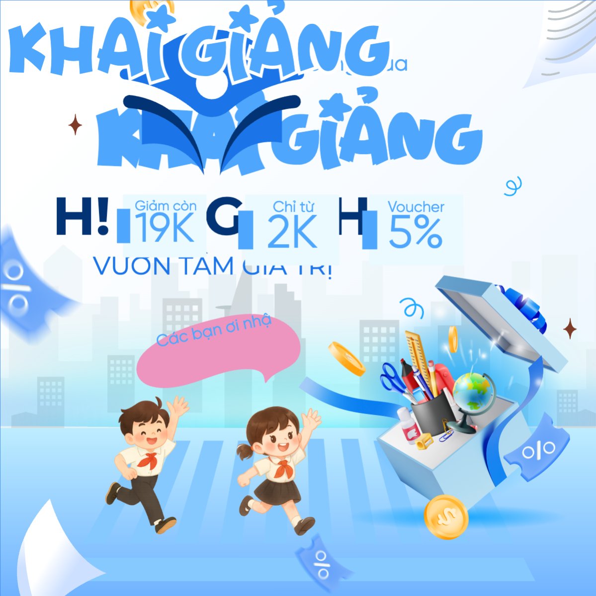 Mẫu Bài post MXH vuông Tựu trường, đến trường, nhập học, giáo dục, education, school, trường học,hiện đại, modern, dễ thương, cute — LayerPic
