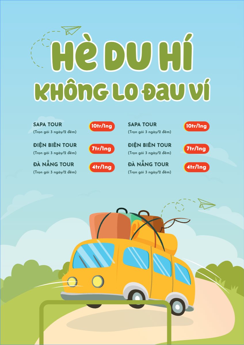 Mẫu Menu tờ rời (dọc) Du lịch, travel, tourism, trải nghiệm, khám phá — LayerPic