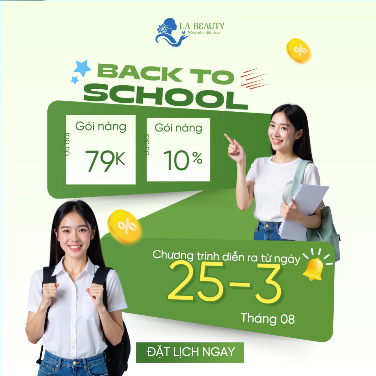 Mẫu Bài post MXH vuông Tựu trường, đến trường, nhập học, giáo dục, education, school, trường học, làm đẹp, beauty, hiện đại, modern — LayerPic