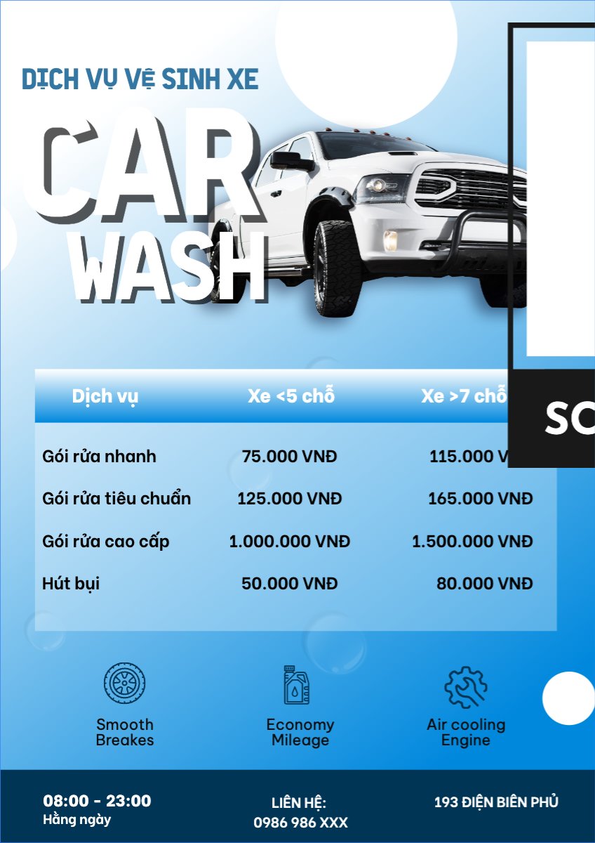Mẫu Menu tờ rời (dọc) Car, dịch vụ rửa xe, gara, vệ sinh — LayerPic