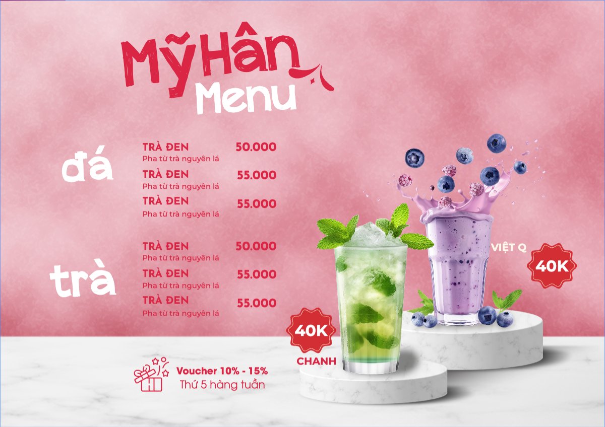 Mẫu Menu tờ rời (ngang) Nước uống, juice, giải khát, F&B, drink, nước ép, smoothie, sinh tố — LayerPic
