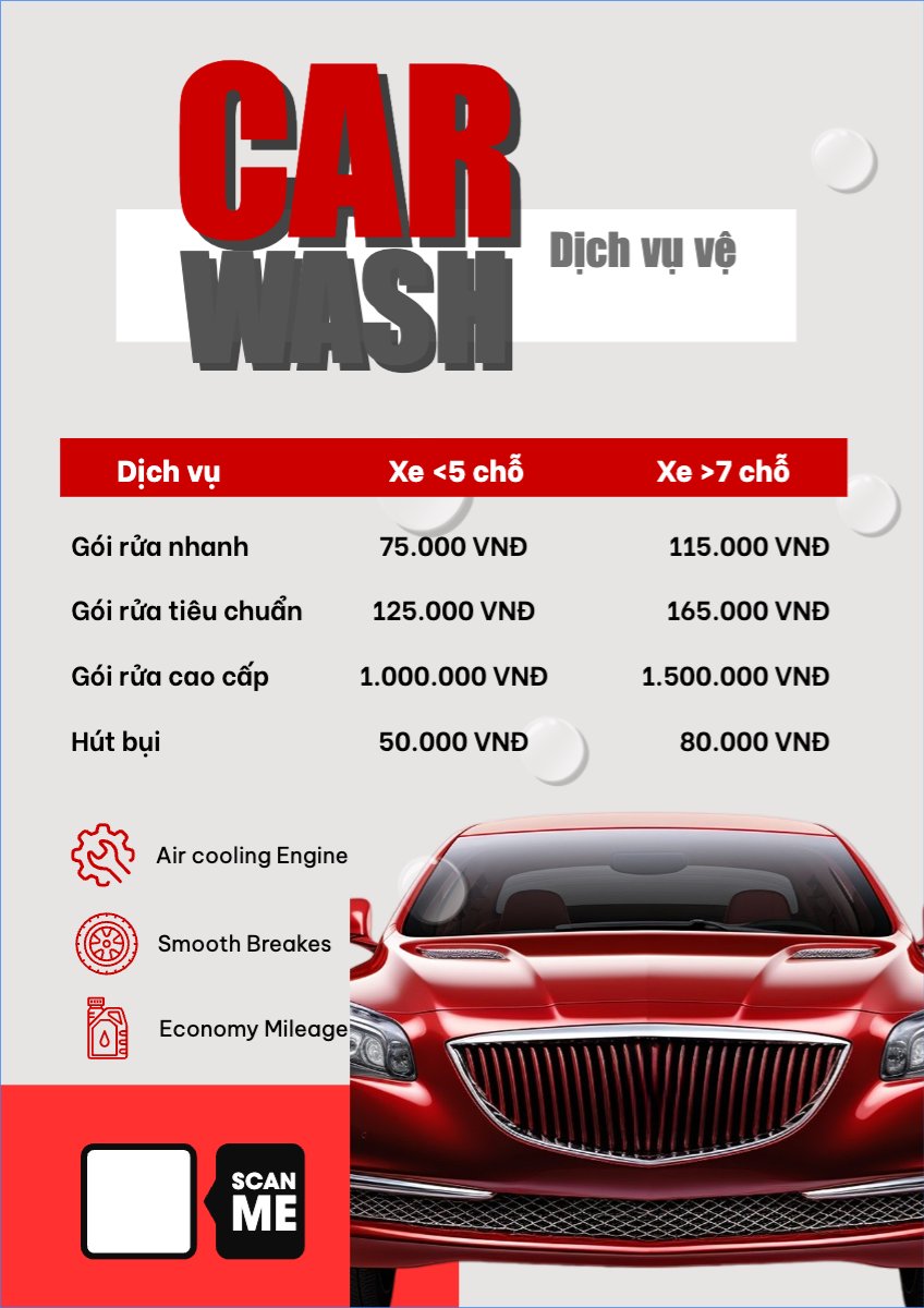 Mẫu Menu tờ rời (dọc) Car, dịch vụ rửa xe, gara, vệ sinh — LayerPic