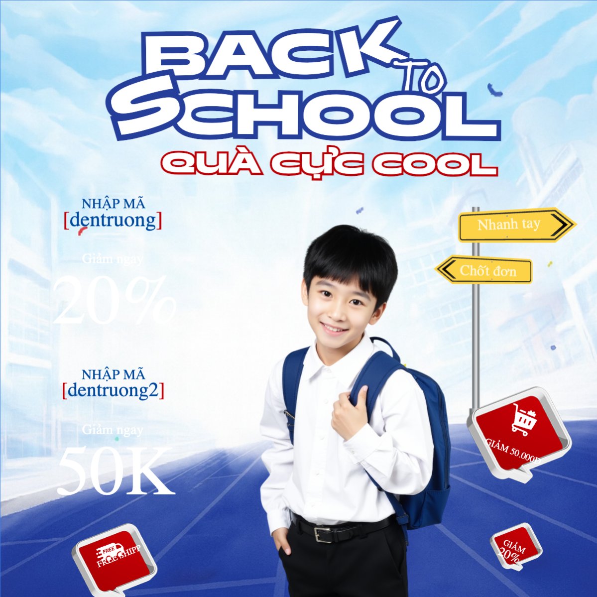 Mẫu Bài post MXH vuông Tựu trường, đến trường, nhập học, giáo dục, education, school, trường học, dễ thương, cute, chibi, hoạt hình, cartoon — LayerPic