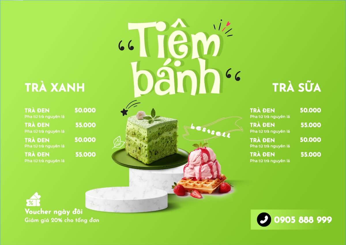 Mẫu Menu tờ rời (ngang) Đồ ăn, food, thực phẩm, ẩm thực, món ăn, F&B, nhà hàng, thức ăn, bánh ngọt, cake — LayerPic