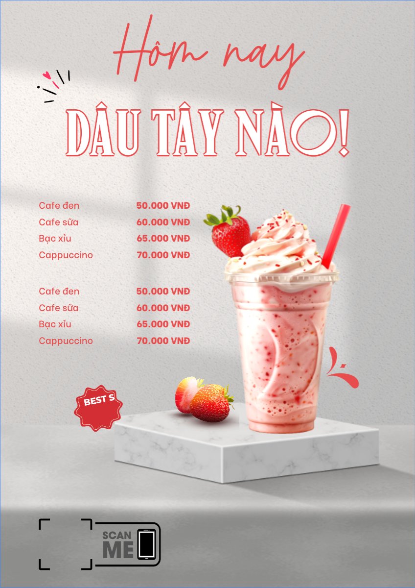 Mẫu Menu tờ rời (dọc) Nước uống, juice, giải khát, F&B, drink — LayerPic
