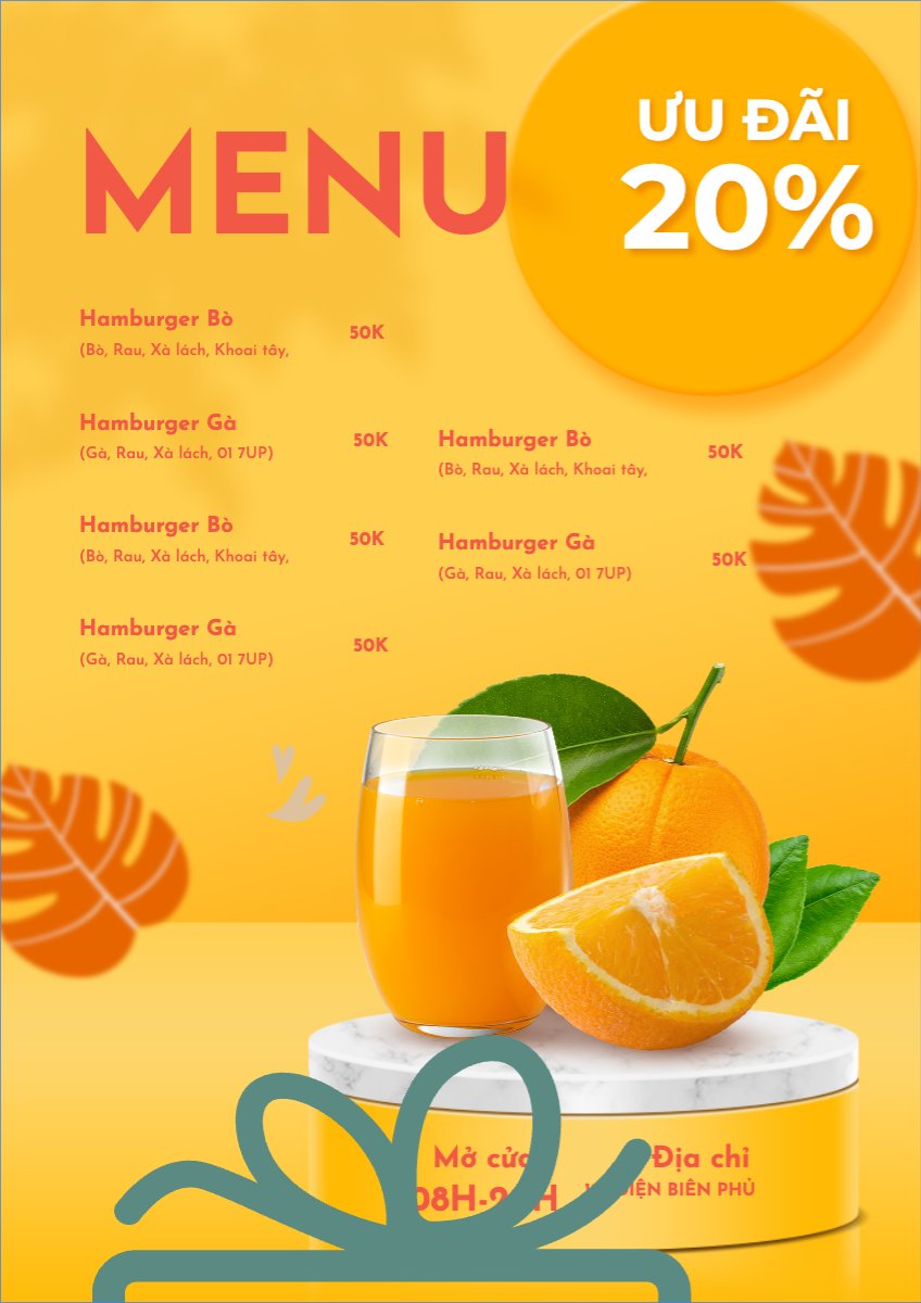 Mẫu Menu tờ rời (dọc) Nước uống, juice, giải khát, F&B, drink — LayerPic