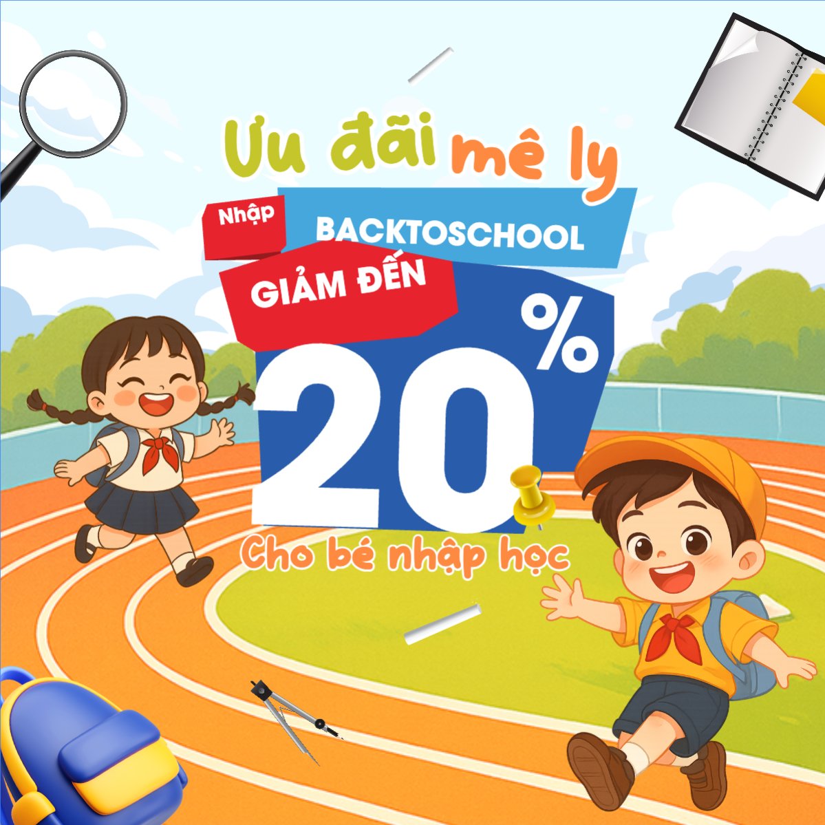 Mẫu Bài post MXH vuông Tựu trường, đến trường, nhập học, giáo dục, education, school, trường học, dễ thương, cute, chibi, hoạt hình, cartoon — LayerPic