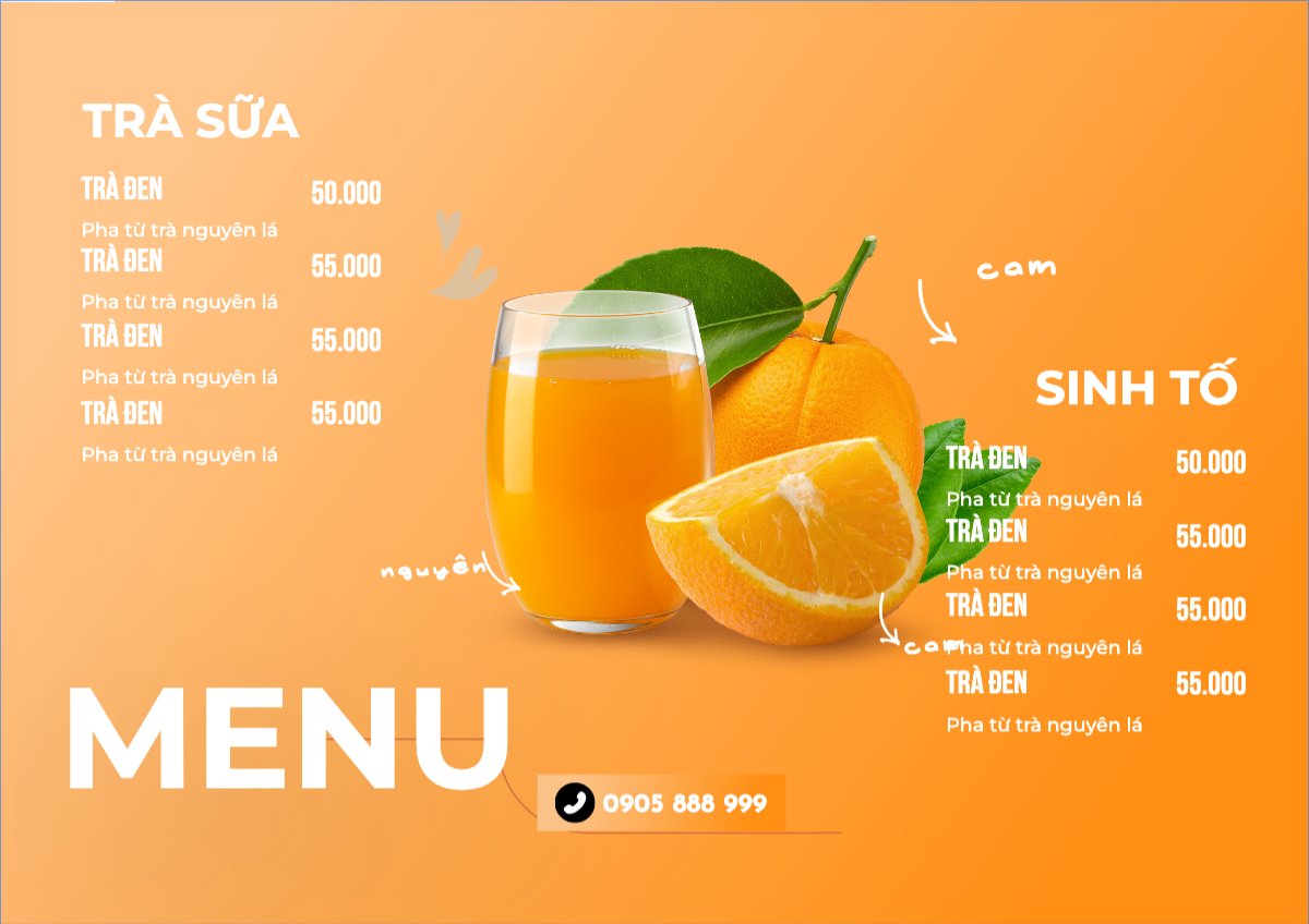 Mẫu Menu tờ rời (ngang) Nước uống, juice, giải khát, F&B, drink, nước ép — LayerPic