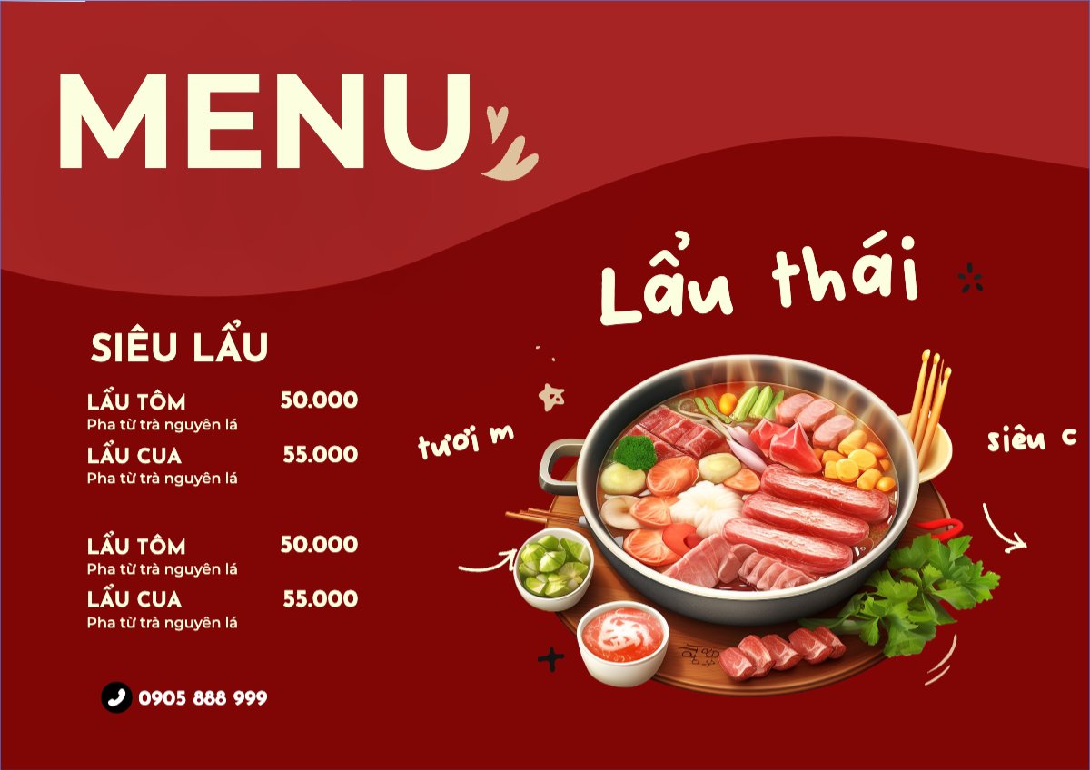Mẫu Menu tờ rời (ngang) Đồ ăn, food, thực phẩm, ẩm thực, món ăn, F&B, nhà hàng, thức ăn, lẩu — LayerPic