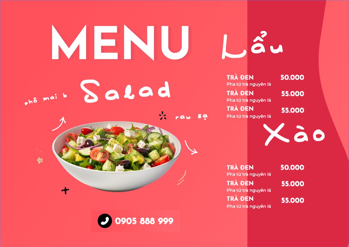 Mẫu Menu tờ rời (ngang) Đồ ăn, food, thực phẩm, ẩm thực, món ăn, F&B, nhà hàng, thức ăn — LayerPic