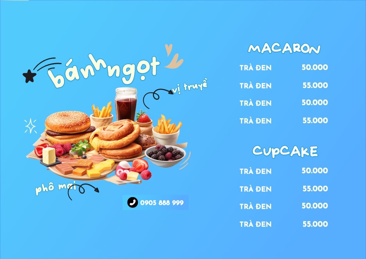 Mẫu Menu tờ rời (ngang) Đồ ăn, food, thực phẩm, ẩm thực, món ăn, F&B, nhà hàng, thức ăn, fastfood, ăn vặt — LayerPic