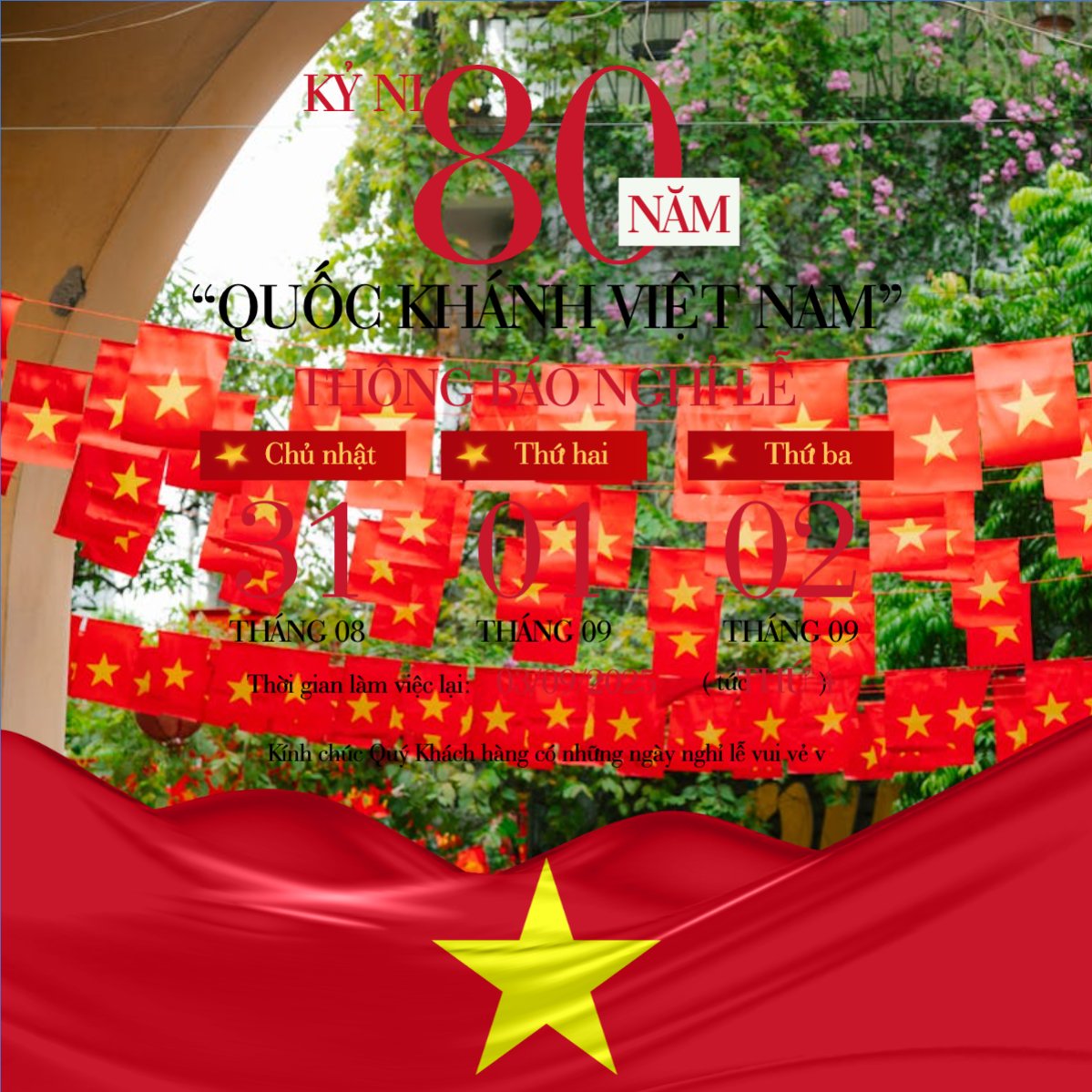 Mẫu Bài post MXH vuông 2/9, Quốc Khánh, lễ hội, thông báo, lịch nghỉ, Việt Nam, sự kiện, event, hiện đại, modern — LayerPic