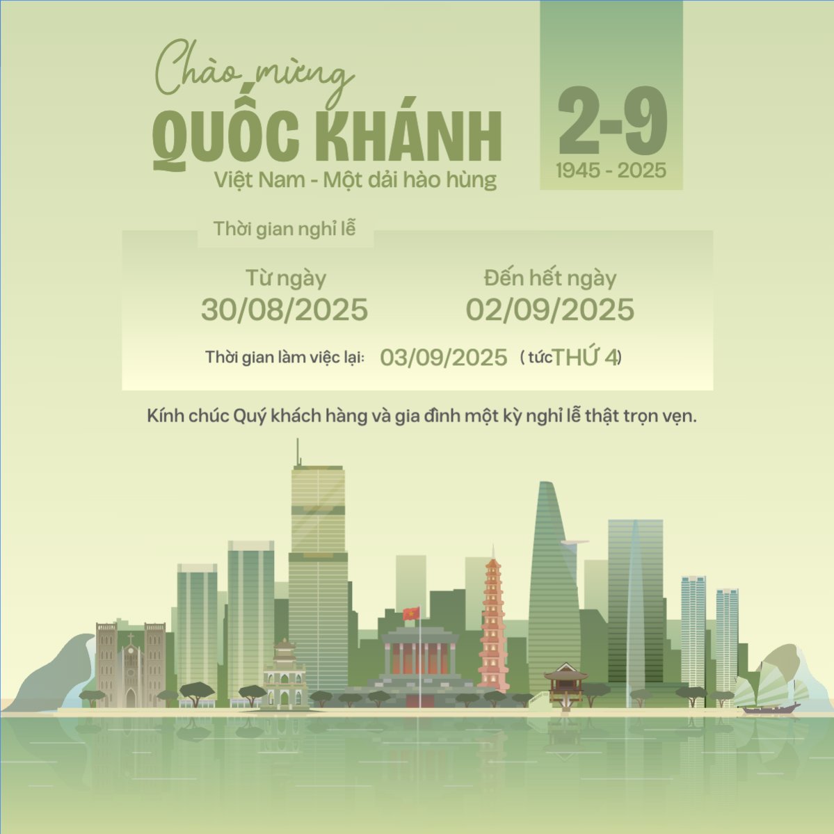 Mẫu Bài post MXH vuông 2/9, Quốc Khánh, lễ hội, thông báo, lịch nghỉ, Việt Nam, sự kiện, event, hiện đại, modern — LayerPic