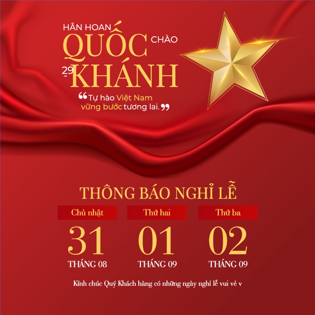 Mẫu Bài post MXH vuông 2/9, Quốc Khánh, lễ hội, thông báo, lịch nghỉ, Việt Nam, sự kiện, event, hiện đại, modern — LayerPic