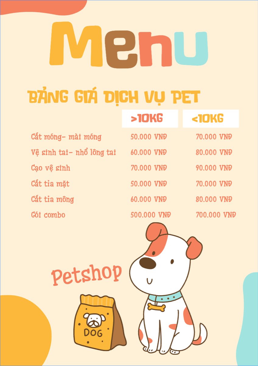 Mẫu Menu tờ rời (dọc) Pet, thú cưng, thú nuôi, động vật, animal — LayerPic