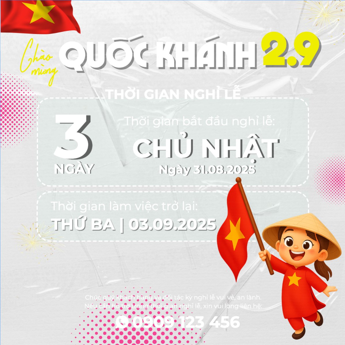 Mẫu Bài post MXH vuông 2/9, Quốc Khánh, lễ hội, thông báo, lịch nghỉ, Việt Nam, sự kiện, dễ thương, cute, chibi, hoạt hình, cartoon — LayerPic