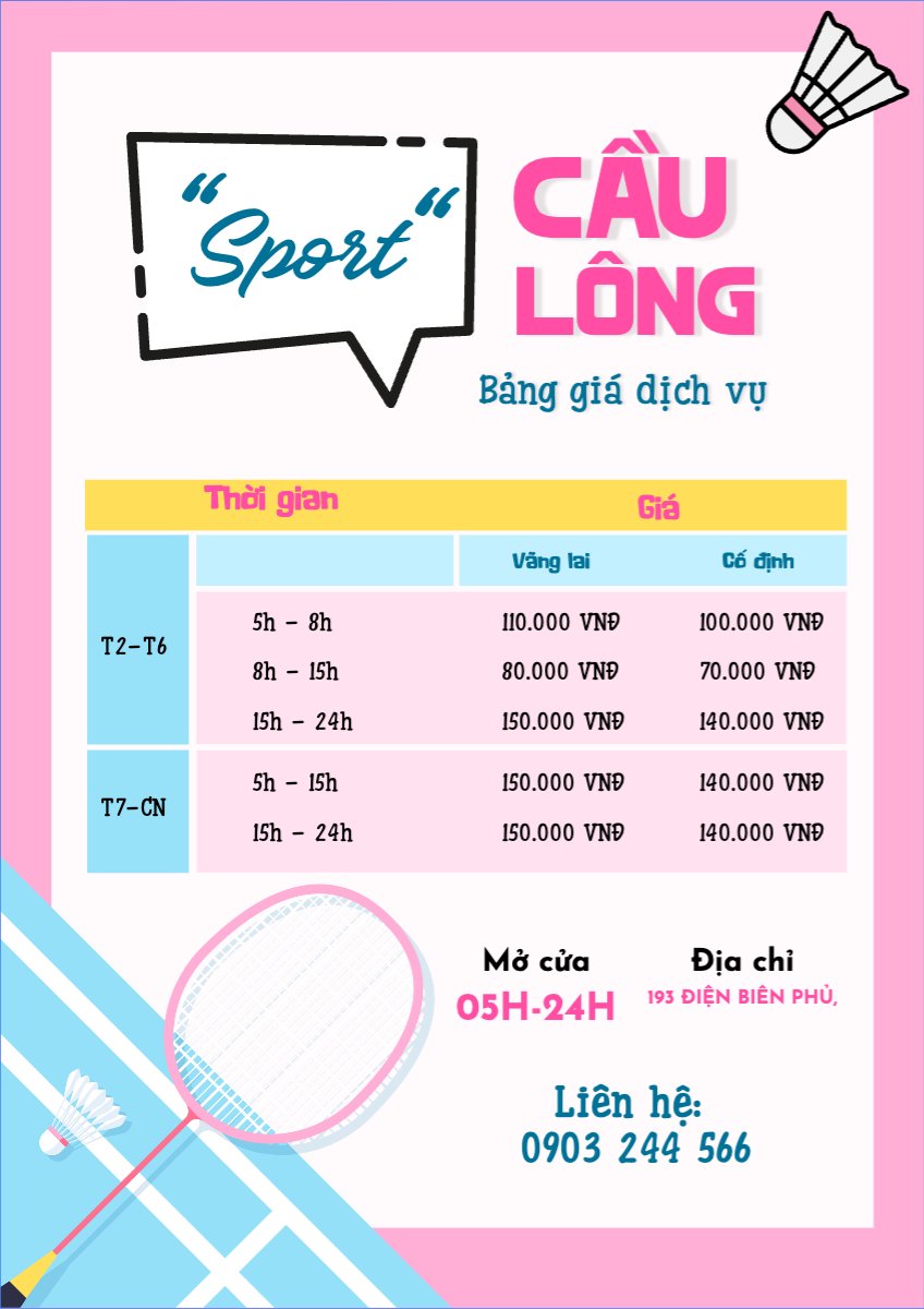 Mẫu Menu tờ rời (dọc) Thể thao, cầu lông, badminton, sport — LayerPic