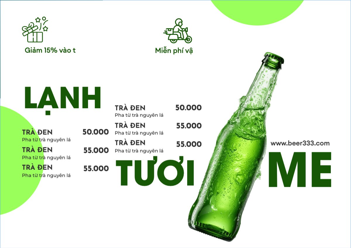 Mẫu Menu tờ rời (ngang) Nước uống, juice, giải khát, F&B, drink, bia, beer — LayerPic