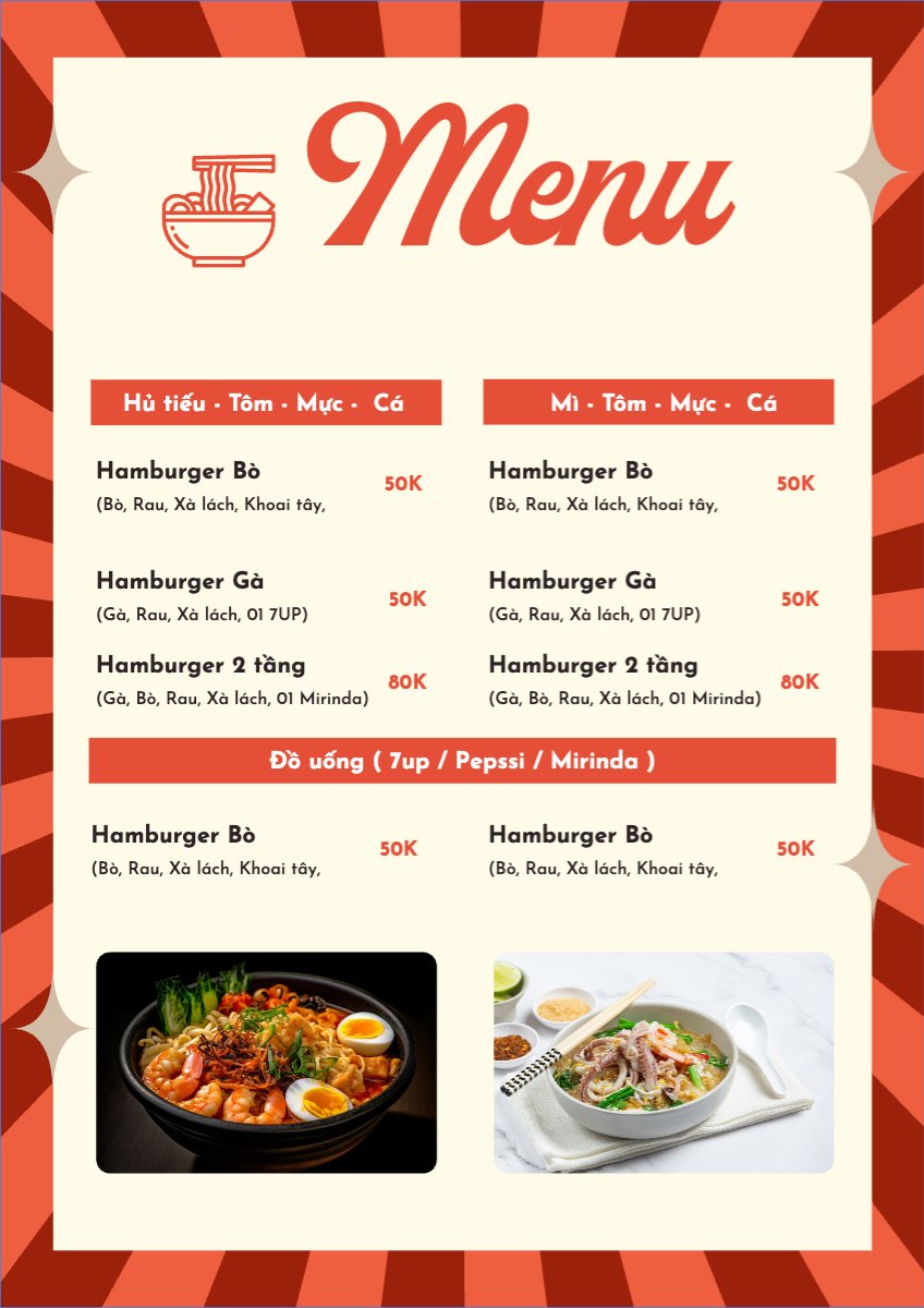 Mẫu Menu tờ rời (dọc) Đồ ăn, food, thực phẩm, ẩm thực, món ăn, F&B, nhà hàng, thức ăn, mì, noodle — LayerPic