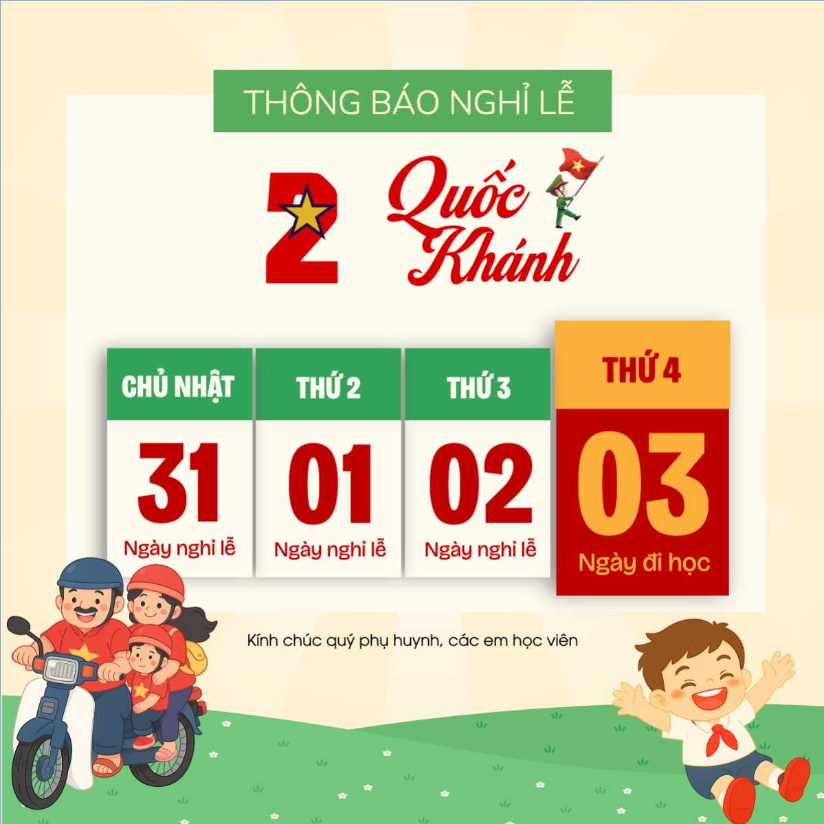 Mẫu Bài post MXH vuông 2/9, Quốc Khánh, lễ hội, thông báo, lịch nghỉ, Việt Nam, sự kiện, dễ thương, cute, chibi, hoạt hình, cartoon — LayerPic